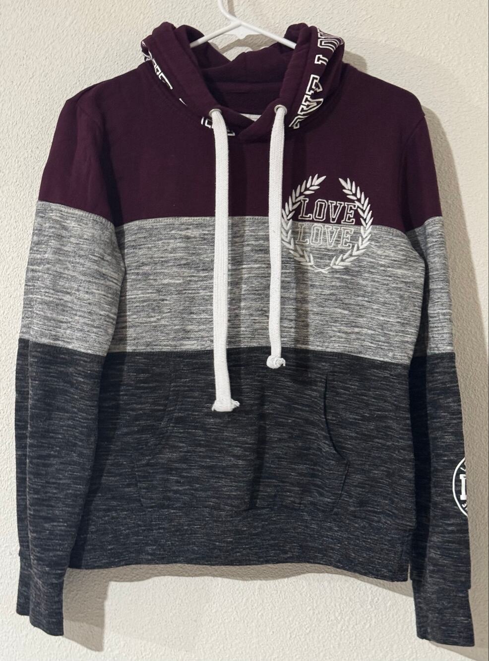 Life Is.. Out There "LOVE" Colorblock Hoodie Y2K Cozycore Pullover Comfy Casual